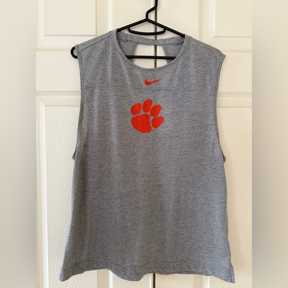Nike Gray Clemson Tigers Sleeveless Muscle Tee with Orange Team Logo